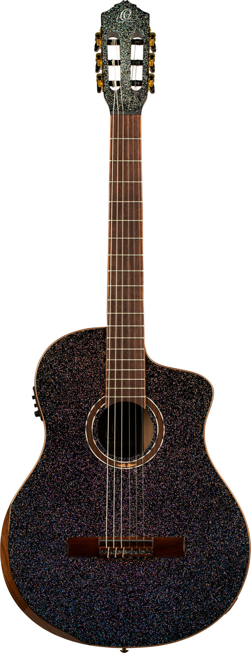 NEU Ortega The Private Room 4/4 Black Rainbow Sparkle Konzertgitarre inkl. Gigbag