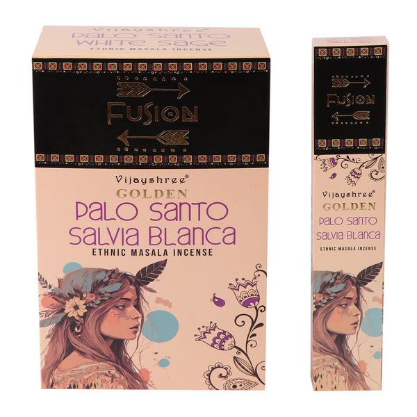 Vijayshree GOLDEN Palo Santo & Weißer Salbei Räucherstäbchen, 15g, Handgerollt