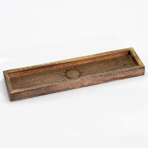 Mango Wood incense stick holder and tray for crystals with zodiac signs