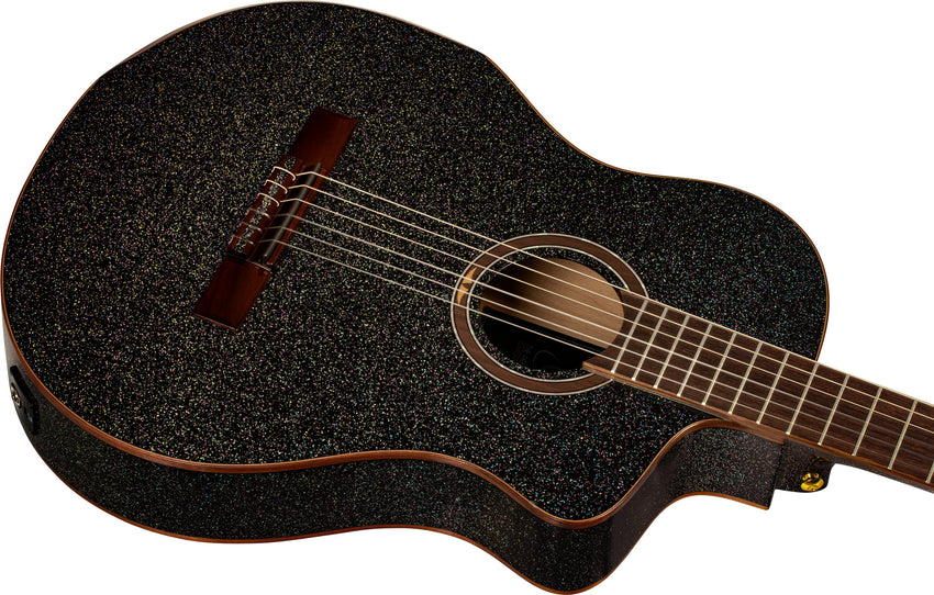 NEU Ortega The Private Room 4/4 Black Rainbow Sparkle Konzertgitarre inkl. Gigbag