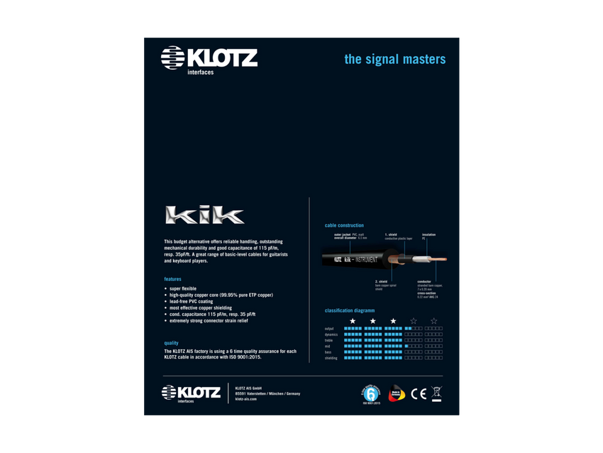 Klotz KIK9.0PPSW 9m instrument cable