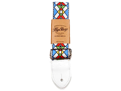 HIP STRAP HS06 Gitarrengurt Modell Stained Glass Blue, Farbe: Weiss