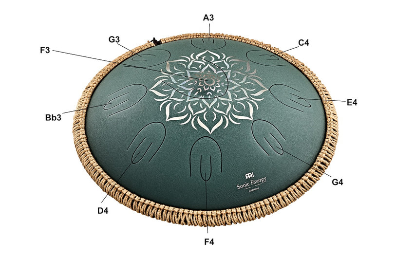 MEINL Sonic Energy OSTD3DGE 16" Octave Steel Tongue Drum, F Major, 9 Notes, 432 Hz, Dark Green