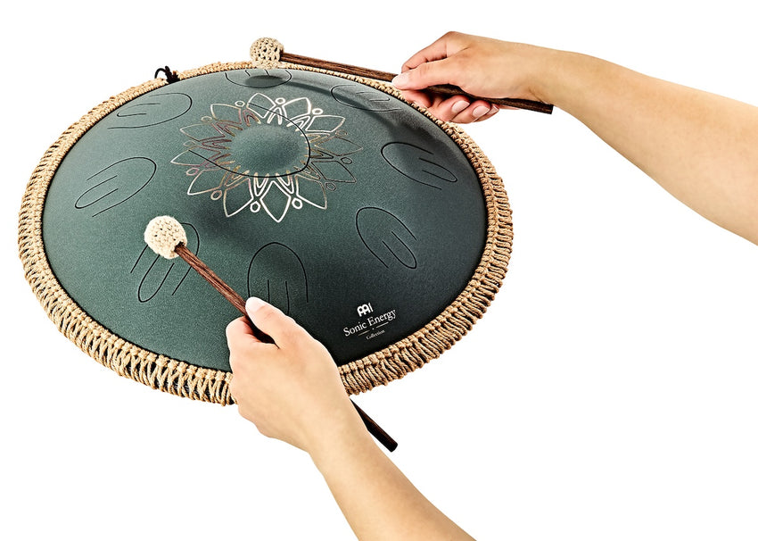 MEINL Sonic Energy OSTD4DGE 16" Octave Steel Tongue Drum, F# Minor, 9 Notes, 432 Hz, Dark Green