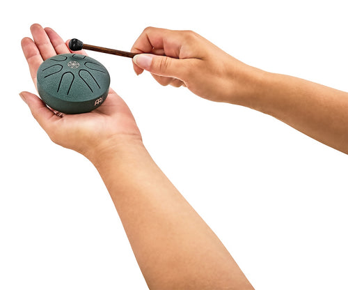 MEINL Sonic Energy PSTD4DGGOL 3" Pocket Steel Tongue Drum, A Major, 6 Notes, 440 Hz, Dark Green, Seed of Life