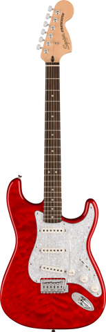 Fender SQ Affinity Series Stratocaster QMT Laurel Fingerboard, White Pearloid Pickguard Crimson Red Transparent