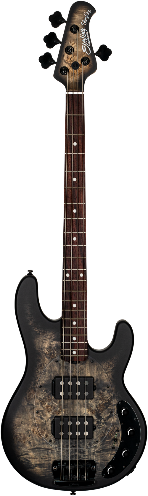 STERLING BY MUSIC MAN STINGRAY RAY34HH POPLAR BURL TRANS BLACK SATIN